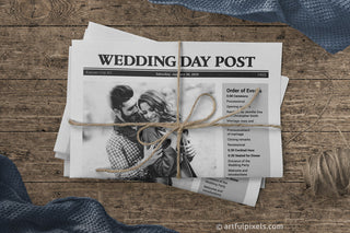 Wedding Day Post custom newspaper program folded and tied with twine