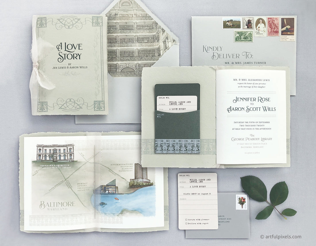 Library Book Wedding Invitation – Artful Pixels