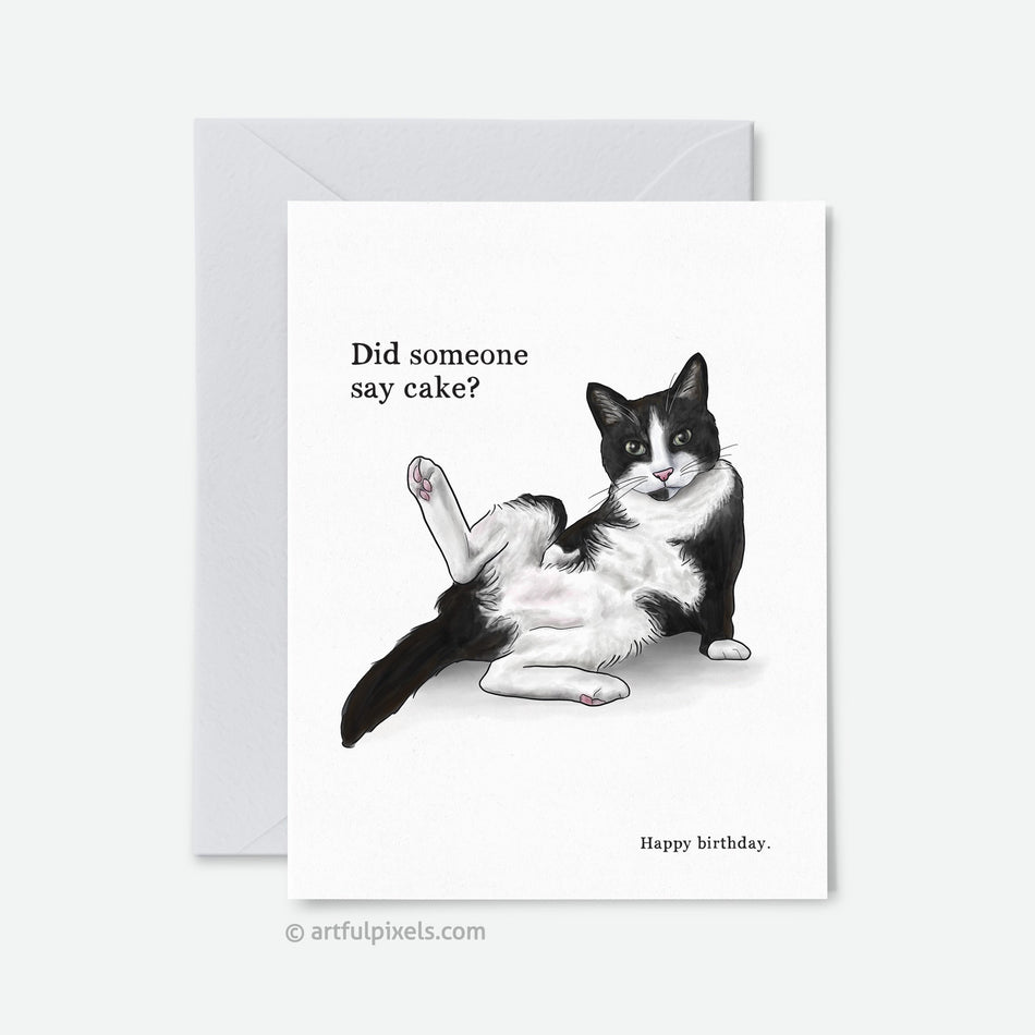 Tuxedo Cat Interrupted Birthday Card – Artful Pixels