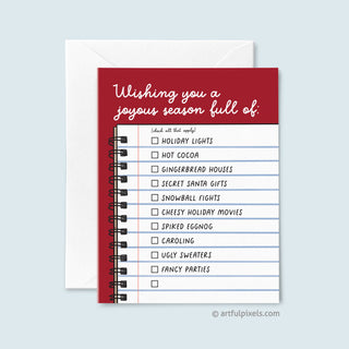 Wishing You a Joyous Season Checklist Holiday Card. Interactive checklist card for sending holiday wishes.