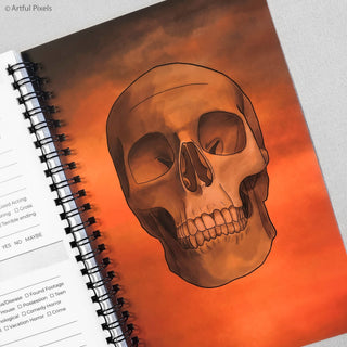 Spooky skull artwork on inside back cover