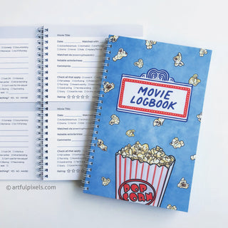 Movie Review Logbook, front cover and interior spread