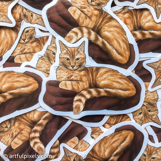 Stack of orange tabby cat stickers